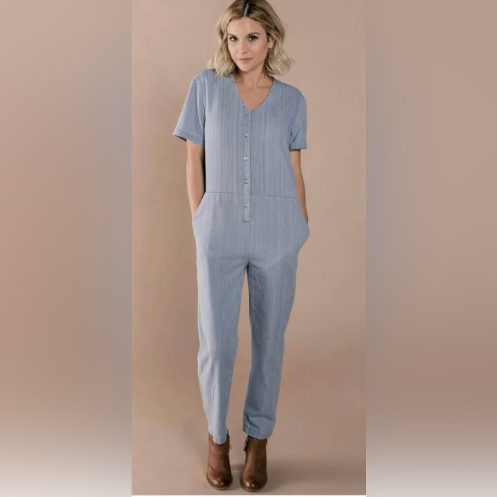 Rylee & Cru chambray maternity jumpsuit